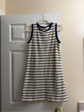 Navy & Cream Striped Knit Sleeveless Dress